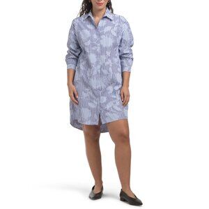 SBA BLUE MULTI Made In Italy Long Sleeve Striped Floral Mini Shirt Dress